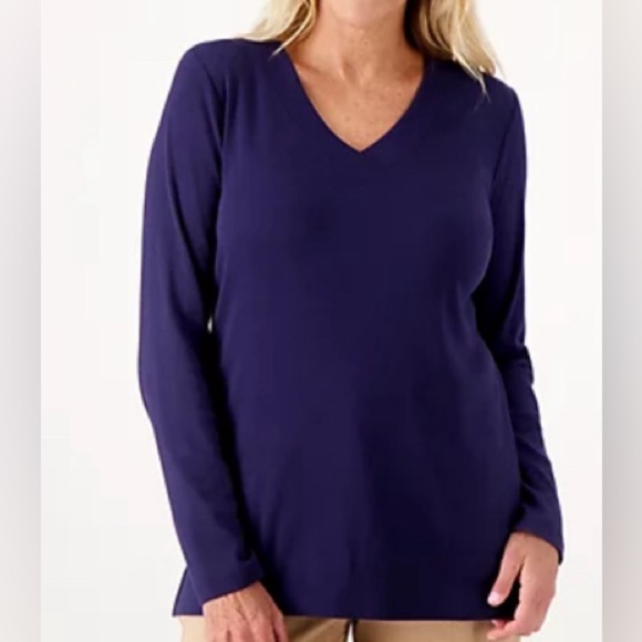 NEW - Isaac Mizrahi Live! Essentials Ribbed Pima Cotton Top Color: Dark Navy - Picture 1 of 5